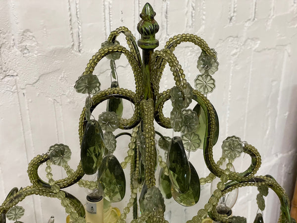 Vintage Green Glass Chandelier Table Lamps, a Pair