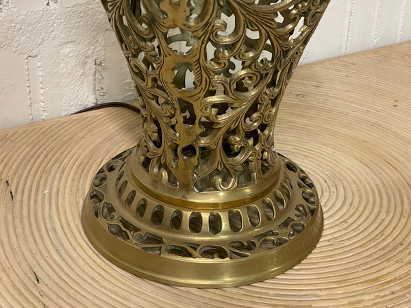 Brass Open Fretwork Cage Design Table Lamp