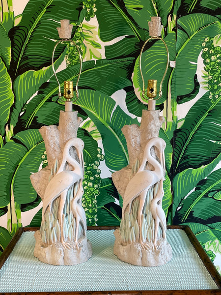 Sculptural Egret and Baby Bird Table Lamps