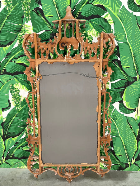 Carved Wood Chinoiserie Large Pagoda Mirror