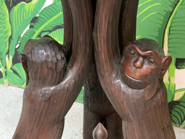 Hand Carved Monkey Pedestal Tables, a Pair close up