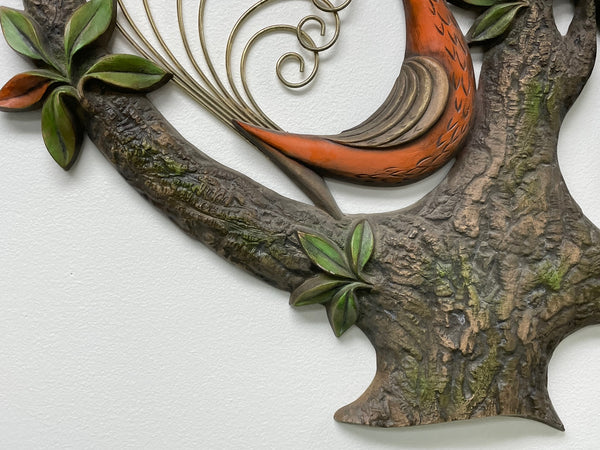 Modernist Tropical Peacock Bird Tree Wall Sculpture