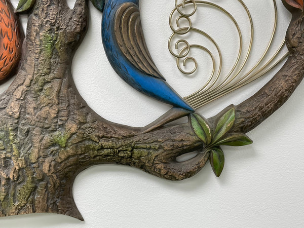 Modernist Tropical Peacock Bird Tree Wall Sculpture