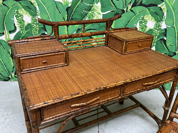 Bamboo and Rattan Pagoda Style Writing Desk and Chair top view