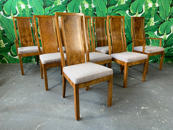 Burl Wood Dining Chairs by Founders Furniture in the Manner of Milo Baughman full view