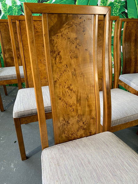 Burl Wood Dining Chairs by Founders Furniture in the Manner of Milo Baughman