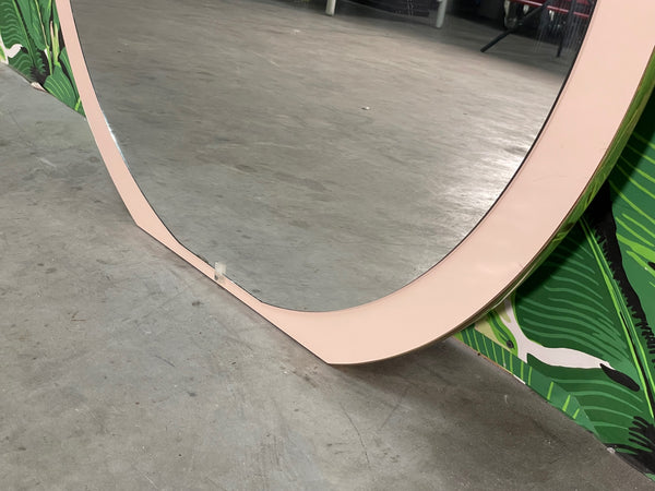 1980s Round Light Pink and Brass Dresser or Wall Mirror
