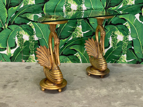 Gilded Carved Wood Swan Modernist Console Table