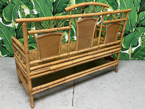 Chinoiserie Style Bamboo and Woven Wicker Loveseat Bench rear view