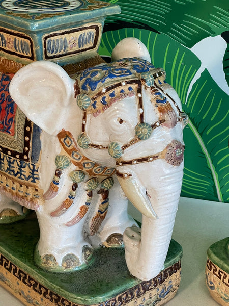 Mid-Century Glazed Terracotta Elephant Stools, a Pair