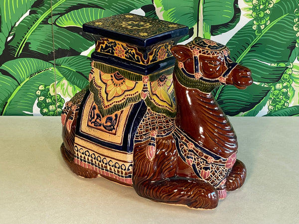 Glazed Terracotta Camel Hand Painted Garden Stool