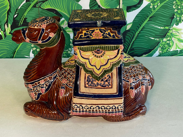 Glazed Terracotta Camel Hand Painted Garden Stool