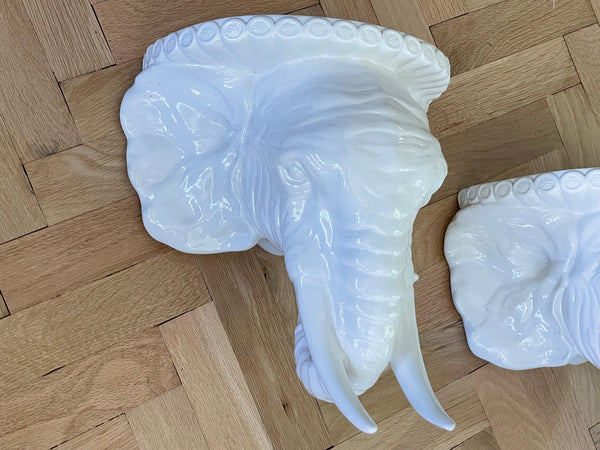 Italian Porcelain Elephant Head Wall Shelves