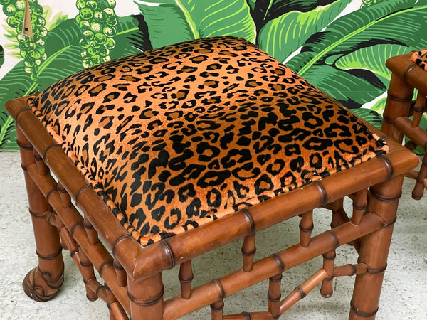 Faux Bamboo Pavilion Style Leopard Print Footstools, a Pair top view