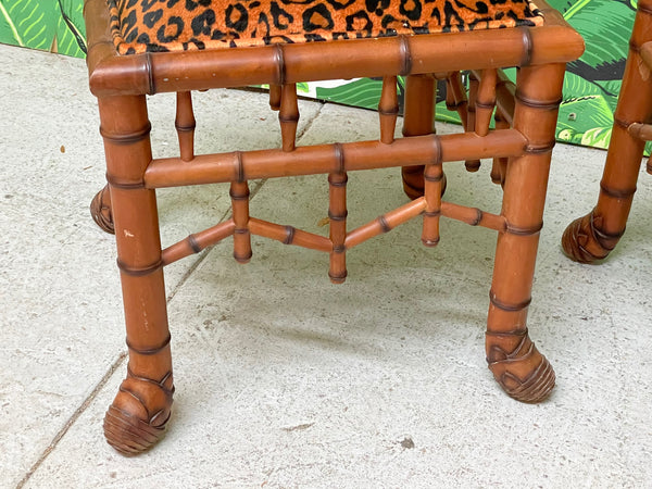 Faux Bamboo Pavilion Style Leopard Print Footstools, a Pair