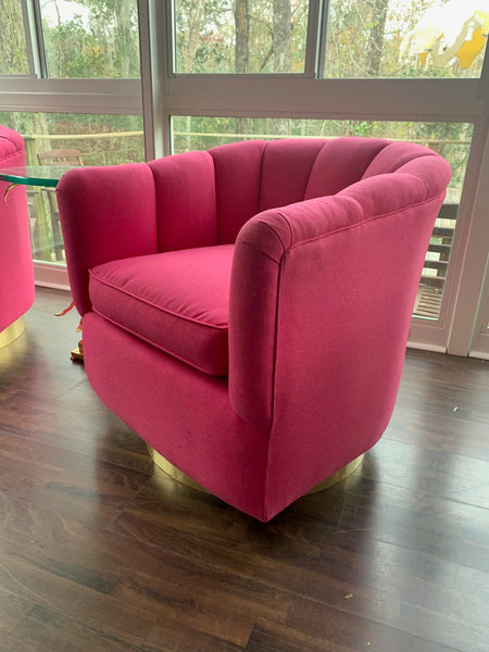 Pair of Channel Tufted Swivel Club Chairs in the Manner of Milo Baughman side view