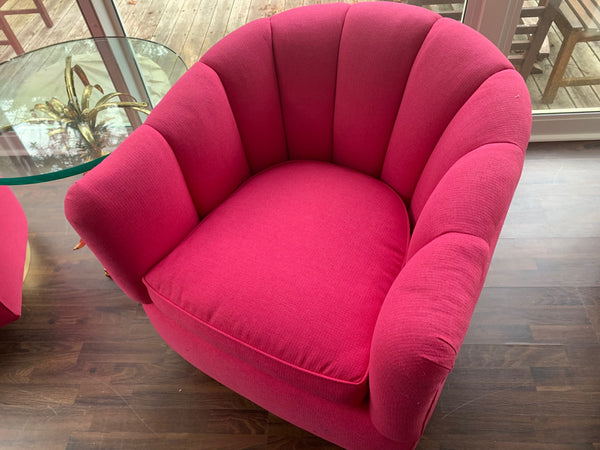 Pair of Channel Tufted Swivel Club Chairs in the Manner of Milo Baughman top view