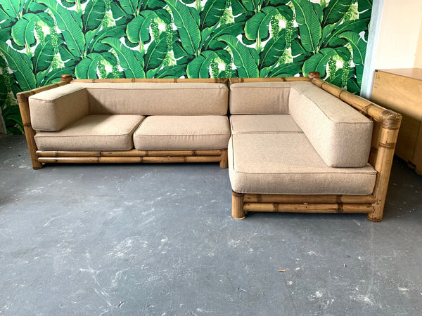 Chinoiserie Oversized Bamboo Sectional Sofa with cushions