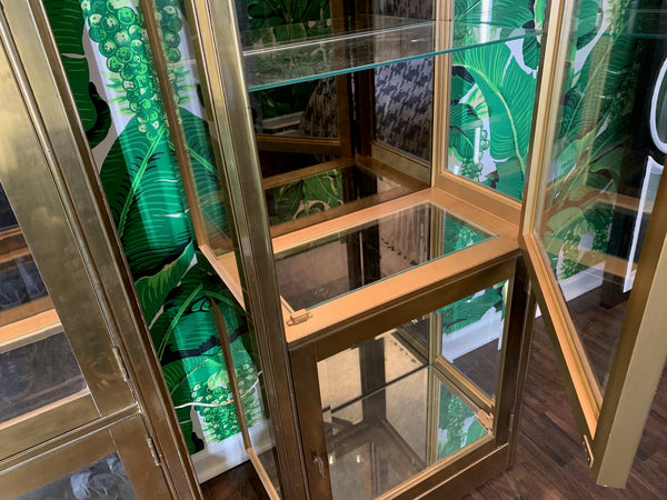 Pair of Mastercraft Brass and Glass Vitrine Display Cabinets close up