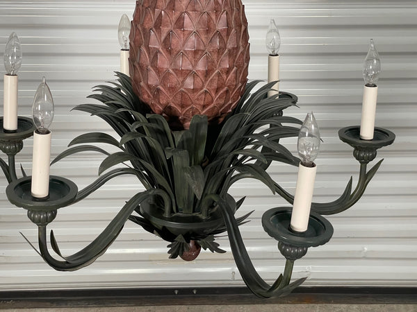 Tole Metal Large Sculptural Pineapple Chandelier, 2 Available