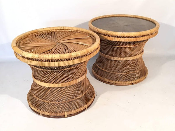 Twisted Rattan Hourglass Side Tables