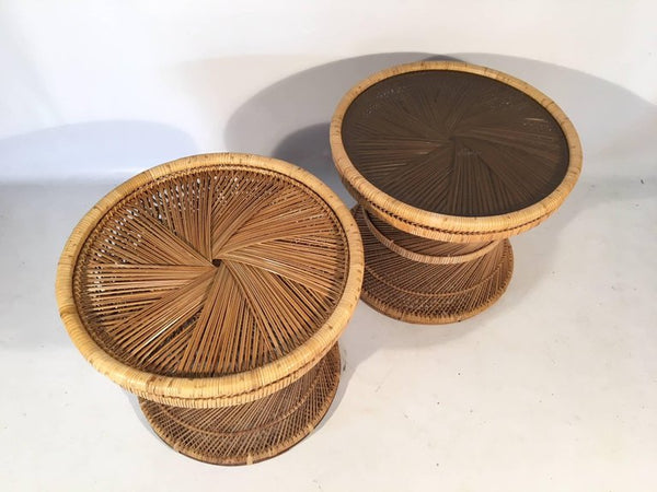 Twisted Rattan Hourglass Side Tables