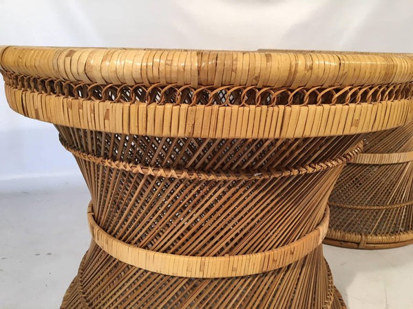 Twisted Rattan Hourglass Side Tables