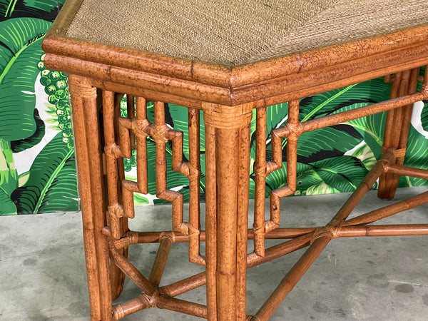 Rattan Chinoiserie Fretwork Dining Table Base or Console