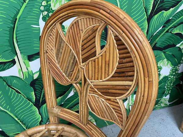 Split Reed Rattan Palm Tree Back Dining Chairs, Set of 6 close up