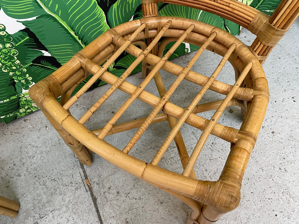 Split Reed Rattan Palm Tree Back Dining Chairs, Set of 6