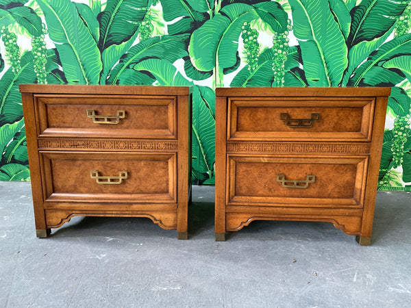 Pair of Burl Nightstands by Henry Link From the Mandarin Collection front view