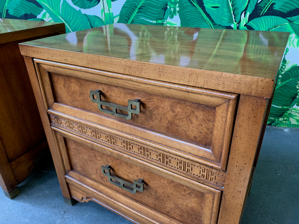 Pair of Burl Nightstands by Henry Link From the Mandarin Collection close up