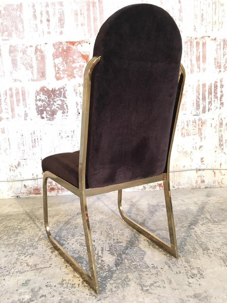 Set of Six Hollywood Regency Velvet and Brass Dining Chairs rear view