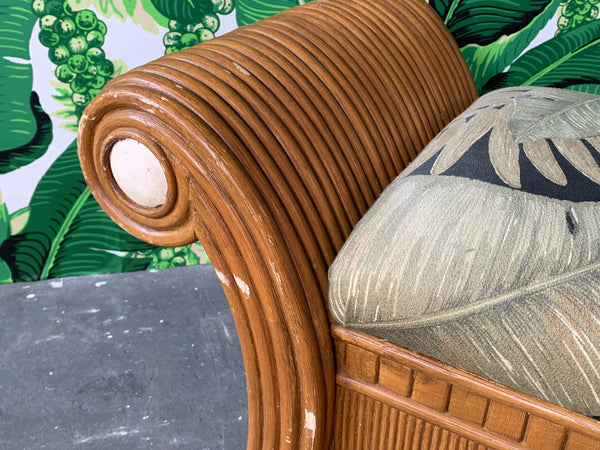 Sculptural Split Reed Bamboo Bench Seat close up