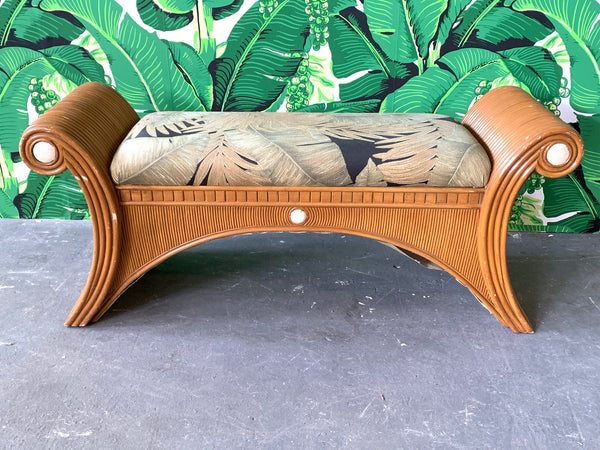 Sculptural Split Reed Bamboo Bench Seat front view