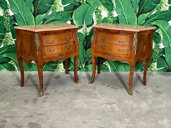French Marquetry Nightstands in the Style of Louis XV