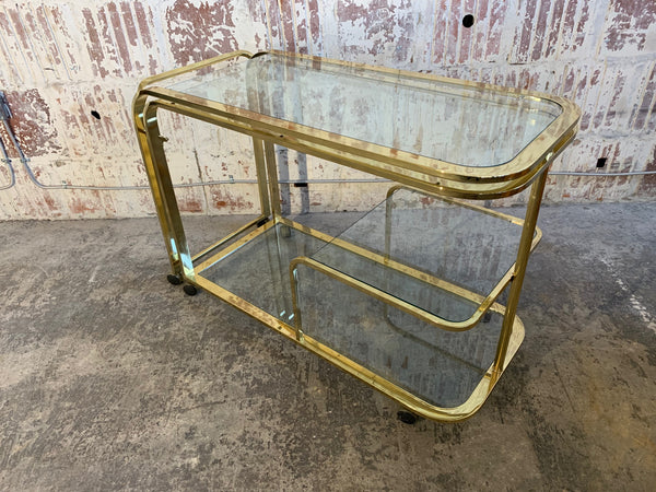 Milo Baughman Style Brass Bar Cart by Design Institute of America front view
