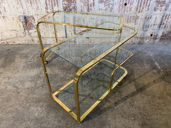 Milo Baughman Style Brass Bar Cart by Design Institute of America open view