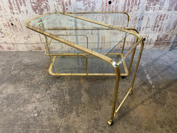 Milo Baughman Style Brass Bar Cart by Design Institute of America rear view