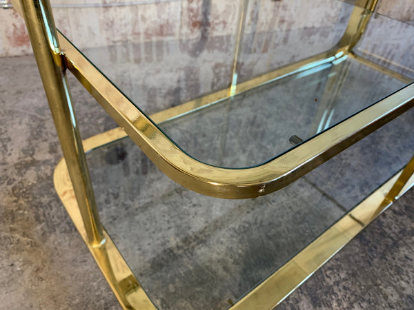 Milo Baughman Style Brass Bar Cart by Design Institute of America close up