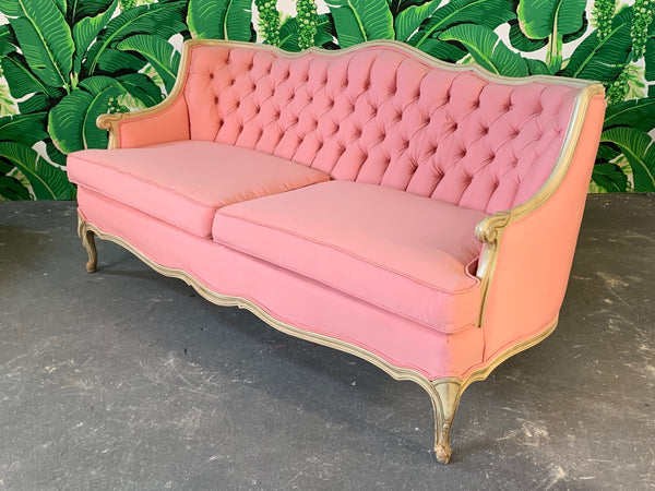 Pair of Pink French Provincial Sofas side view