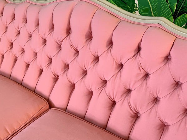 Pair of Pink French Provincial Sofas close up