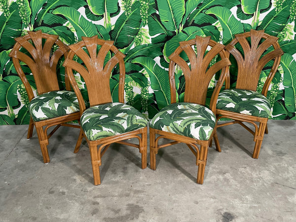 Pencil Reed Rattan Dining Chairs in the Manner of Betty Cobonpue, Set of 4