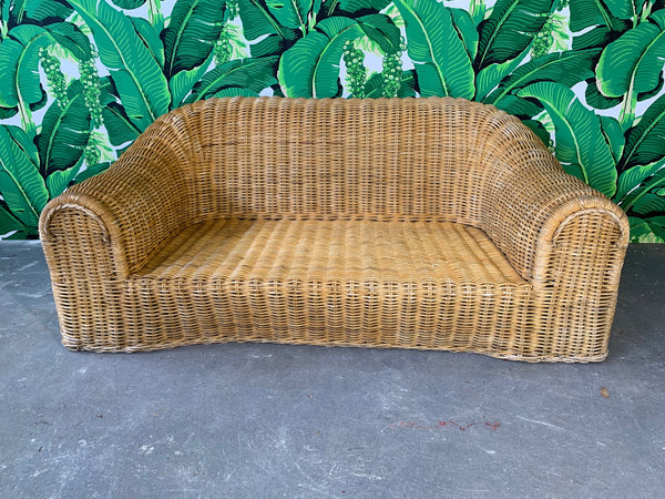Sculptural Wicker Sofa in the Manner of Michael Taylor full view