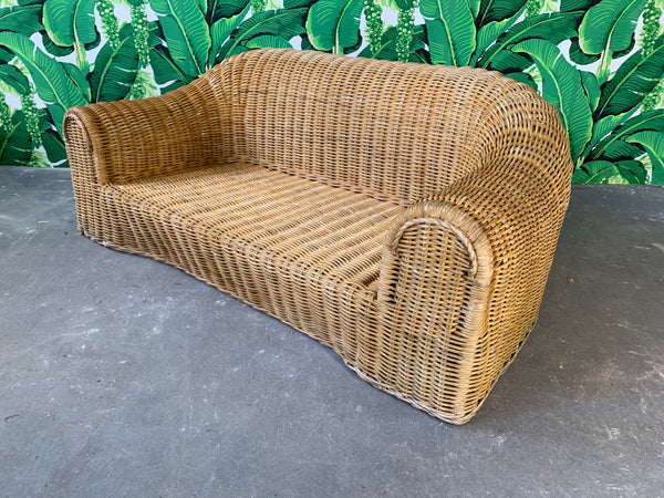 Sculptural Wicker Sofa in the Manner of Michael Taylor front view