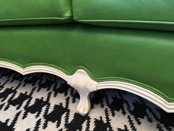 Dorothy Draper Style Green Leather French Provincial Sofa bottom