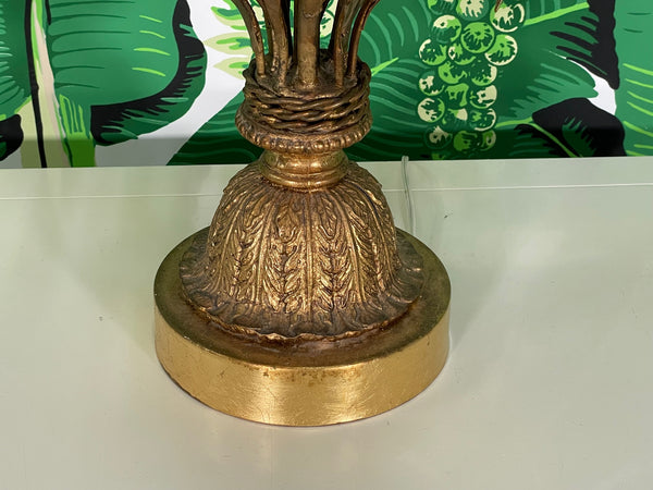 Tole Gold Dual Light Floral Motif Table Lamp