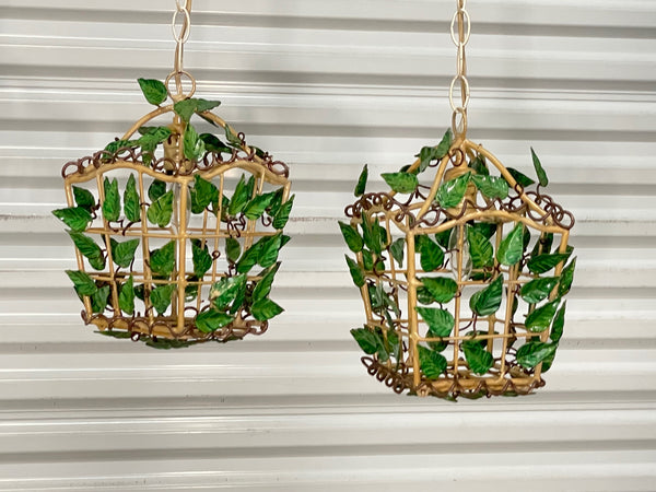 Tole Vine and Leaf Lantern Hanging Pendant Lamps
