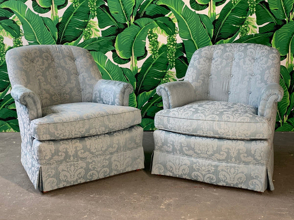 Pair of Swivel Club Chairs by Henredon front view