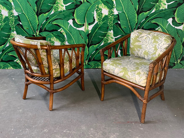 Pair of Bamboo Club Chairs in the Style of McGuire front view